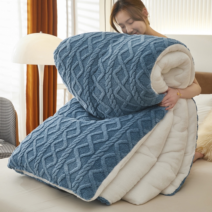 91家纺网 家纺一手货源 找家纺 牛魔王 2023新款加厚塔芙绒冬被牛奶绒羊羔绒被子北极绒被芯 宝石蓝