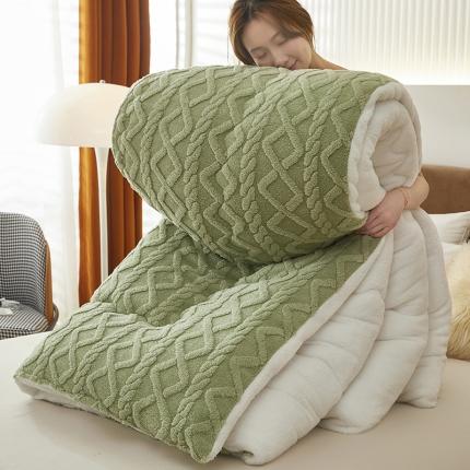 91家纺网 家纺一手货源 找家纺 牛魔王 2023新款加厚塔芙绒冬被牛奶绒羊羔绒被子北极绒被芯 果绿