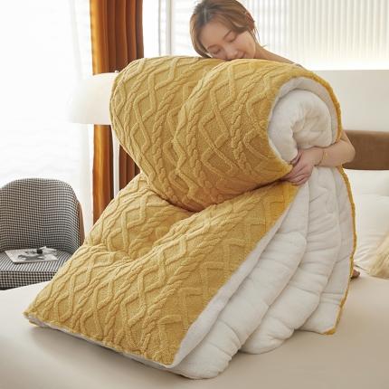 91家纺网 家纺一手货源 找家纺 牛魔王 2023新款加厚塔芙绒冬被牛奶绒羊羔绒被子北极绒被芯 柠檬黄