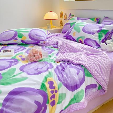 91家纺网 家纺一手货源 找家纺 花伞2023全棉豆豆大豆被春秋被夏被 浓情郁金香-紫