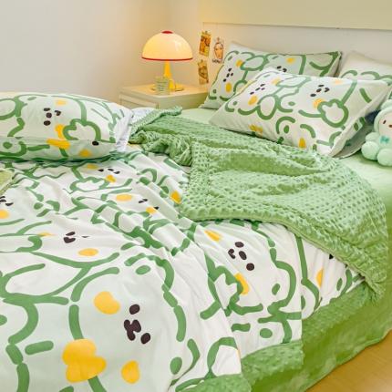 91家纺网 家纺一手货源 找家纺 花伞2023全棉豆豆大豆被春秋被夏被 小熊-绿