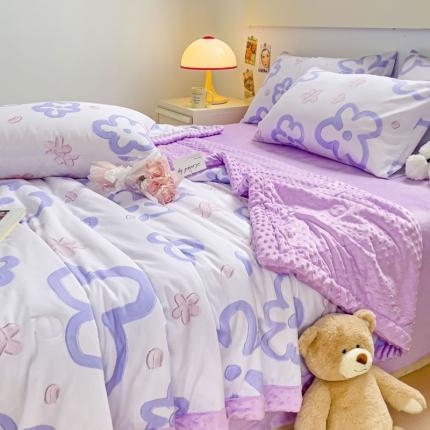 91家纺网 家纺一手货源 找家纺 花伞2023全棉豆豆大豆被春秋被夏被 温柔-紫