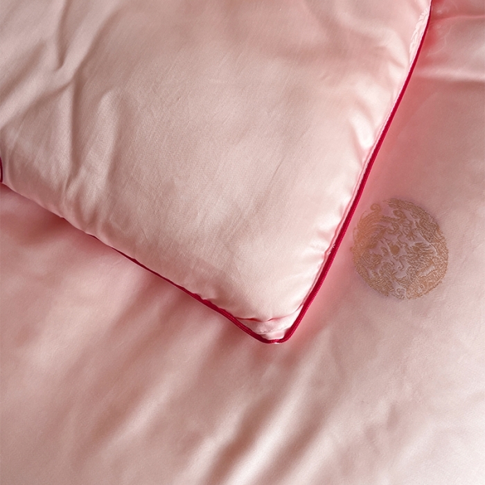 91家纺网 家纺一手货源 找家纺 A+爱家 2024新款100支天丝棉龙凤双喜婚庆被 龙凤双喜-粉色