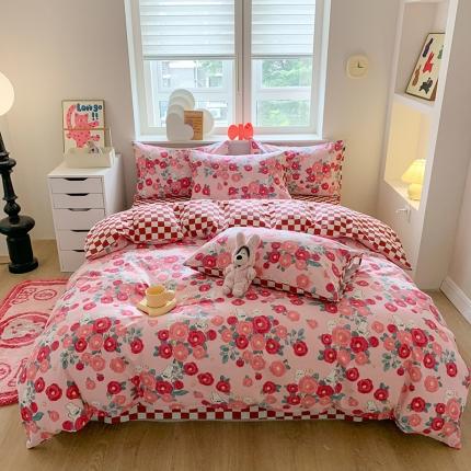 91家纺网 家纺一手货源 找家纺 澳萝拉 2023新款磨毛四件套-卡通系列 花间小兔