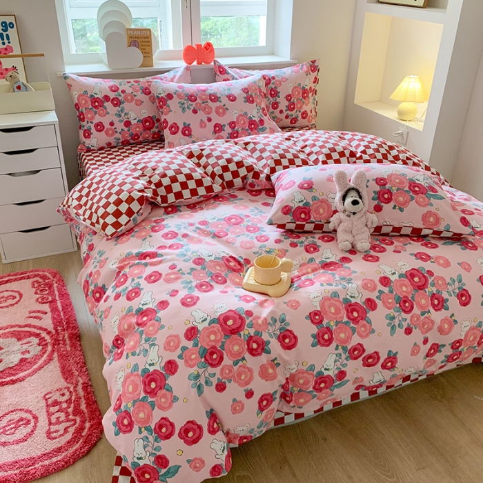 91家纺网 家纺一手货源 找家纺 澳萝拉 2023新款磨毛四件套-卡通系列 花间小兔