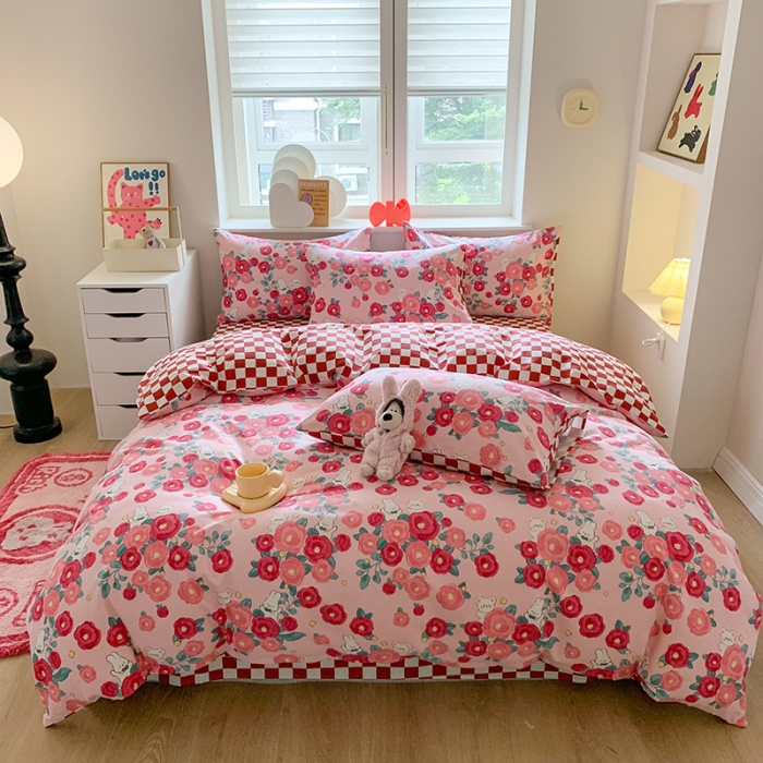 91家纺网 家纺一手货源 找家纺 澳萝拉 2023新款磨毛四件套-卡通系列 花间小兔