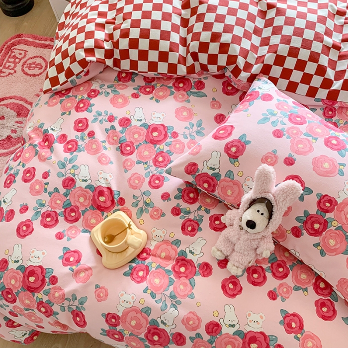 91家纺网 家纺一手货源 找家纺 澳萝拉 2023新款磨毛四件套-卡通系列 花间小兔