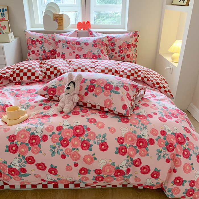 91家纺网 家纺一手货源 找家纺 澳萝拉 2023新款磨毛四件套-卡通系列 花间小兔