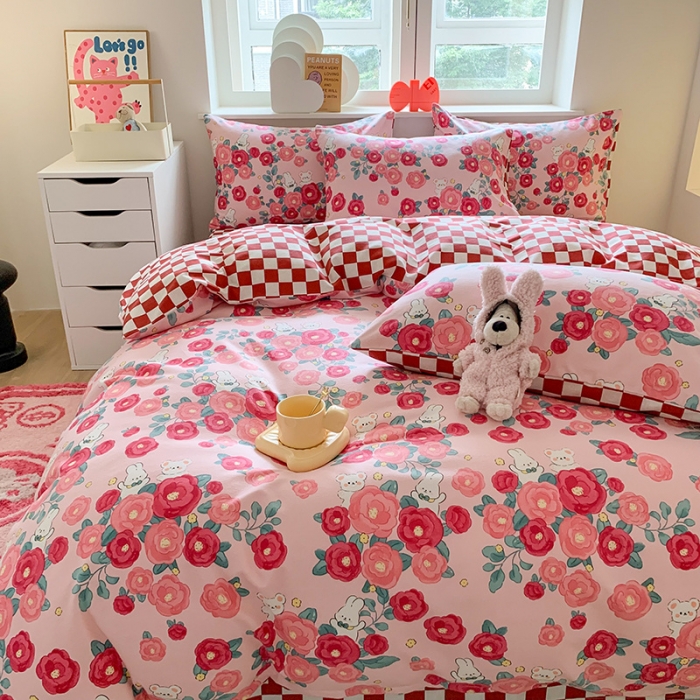 91家纺网 家纺一手货源 找家纺 澳萝拉 2023新款磨毛四件套-卡通系列 花间小兔