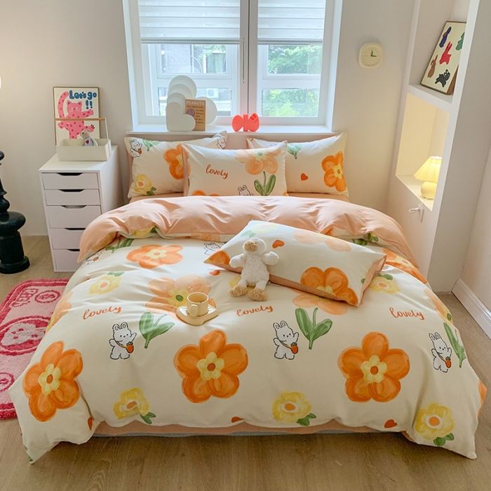 91家纺网 家纺一手货源 找家纺 澳萝拉 2023新款磨毛四件套-卡通系列 花园兔