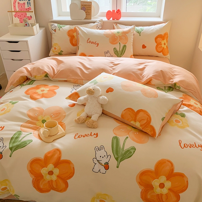 91家纺网 家纺一手货源 找家纺 澳萝拉 2023新款磨毛四件套-卡通系列 花园兔