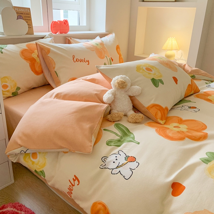 91家纺网 家纺一手货源 找家纺 澳萝拉 2023新款磨毛四件套-卡通系列 花园兔