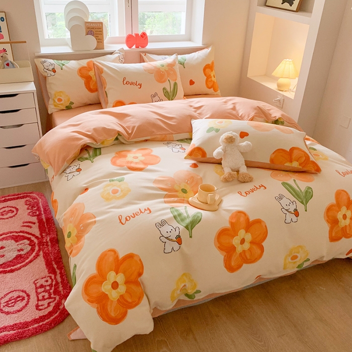 91家纺网 家纺一手货源 找家纺 澳萝拉 2023新款磨毛四件套-卡通系列 花园兔