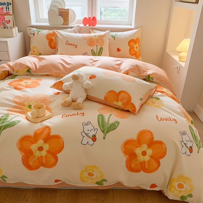 91家纺网 家纺一手货源 找家纺 澳萝拉 2023新款磨毛四件套-卡通系列 花园兔