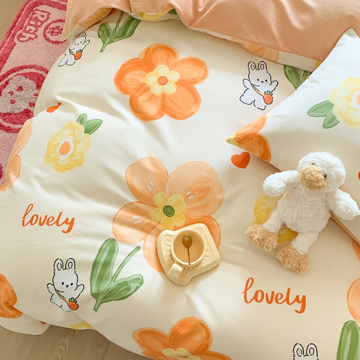 91家纺网 家纺一手货源 找家纺 澳萝拉 2023新款磨毛四件套-卡通系列 花园兔