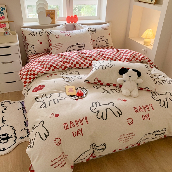 91家纺网 家纺一手货源 找家纺 澳萝拉 2023新款磨毛四件套-卡通系列 奶油小象