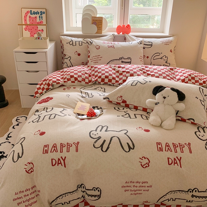 91家纺网 家纺一手货源 找家纺 澳萝拉 2023新款磨毛四件套-卡通系列 奶油小象