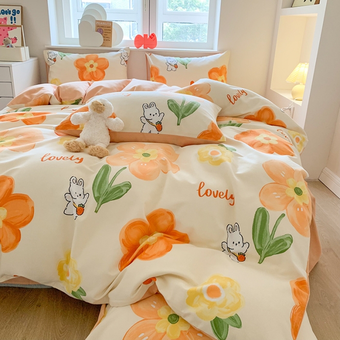 91家纺网 家纺一手货源 找家纺 澳萝拉 2023新款磨毛四件套-卡通系列 花园兔