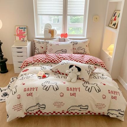 澳萝拉 2023新款磨毛四件套-卡通系列 奶油小象