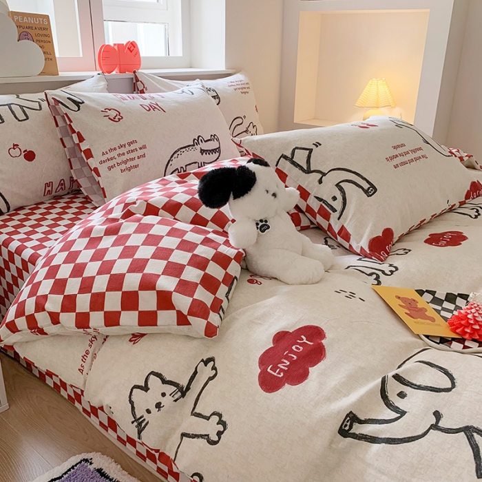 91家纺网 家纺一手货源 找家纺 澳萝拉 2023新款磨毛四件套-卡通系列 奶油小象