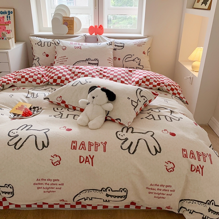 91家纺网 家纺一手货源 找家纺 澳萝拉 2023新款磨毛四件套-卡通系列 奶油小象