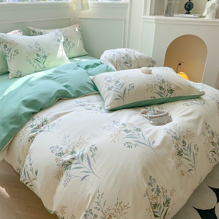 91家纺网 家纺一手货源 找家纺 澳萝拉 2023新款磨毛四件套-花卉系列 仙草