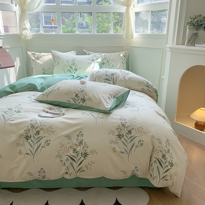 91家纺网 家纺一手货源 找家纺 澳萝拉 2023新款磨毛四件套-花卉系列 仙草