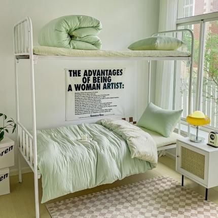 91家纺网 家纺一手货源 找家纺 （总）水墨江南 2023新款超柔水洗棉褶皱款学生床三件套