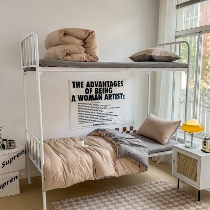 91家纺网 家纺一手货源 找家纺 （总）水墨江南 2023新款超柔水洗棉褶皱款学生床三件套