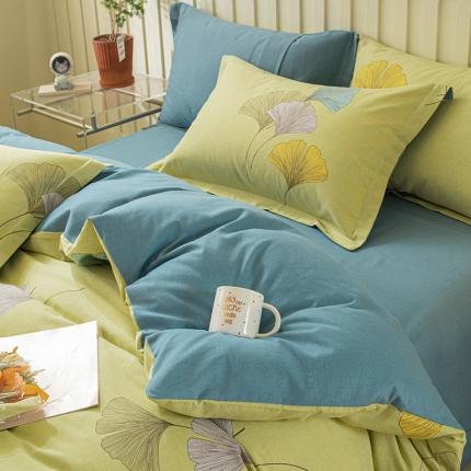 91家纺网 家纺一手货源 找家纺 卡巴伦家纺 2023新款磨毛小清新印花系列四件套 青绿鹅黄