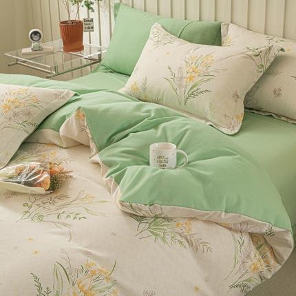 91家纺网 家纺一手货源 找家纺 卡巴伦家纺 2023新款磨毛小清新印花系列四件套 手捧花