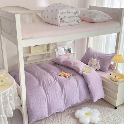 妖妖家纺 2023新款超柔水洗双层纱三件套宿舍床 静谧