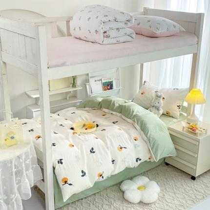 妖妖家纺 2023新款超柔水洗双层纱三件套宿舍床 柿柿如意