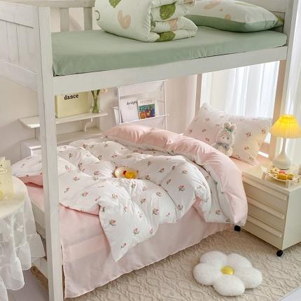 妖妖家纺 2023新款超柔水洗双层纱三件套宿舍床 月季花香