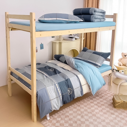 91家纺网 家纺一手货源 找家纺 全棉印花款大学生单人上下铺宿舍床三件套多件套 简约欧派-灰