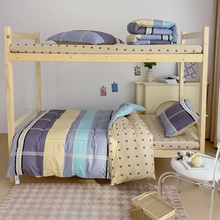 91家纺网 家纺一手货源 找家纺 （总）全棉印花款大学生单人上下铺宿舍床三件套多件套