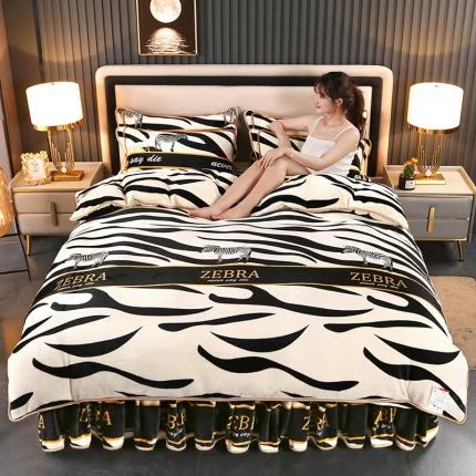 91家纺网 家纺一手货源 找家纺 富之航 2023新款直播爆款8.5斤牛奶绒四件套高克重法莱绒 波浪小马