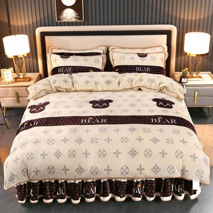 91家纺网 家纺一手货源 找家纺 富之航 2023新款直播爆款8.5斤牛奶绒四件套高克重法莱绒 暴力熊