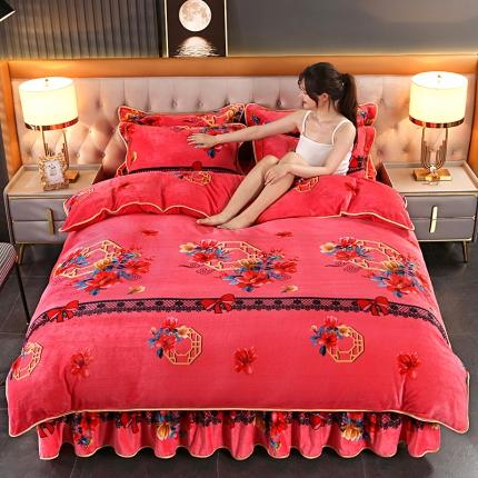 91家纺网 家纺一手货源 找家纺 富之航 2023新款直播爆款8.5斤牛奶绒四件套高克重法莱绒 粉色记忆