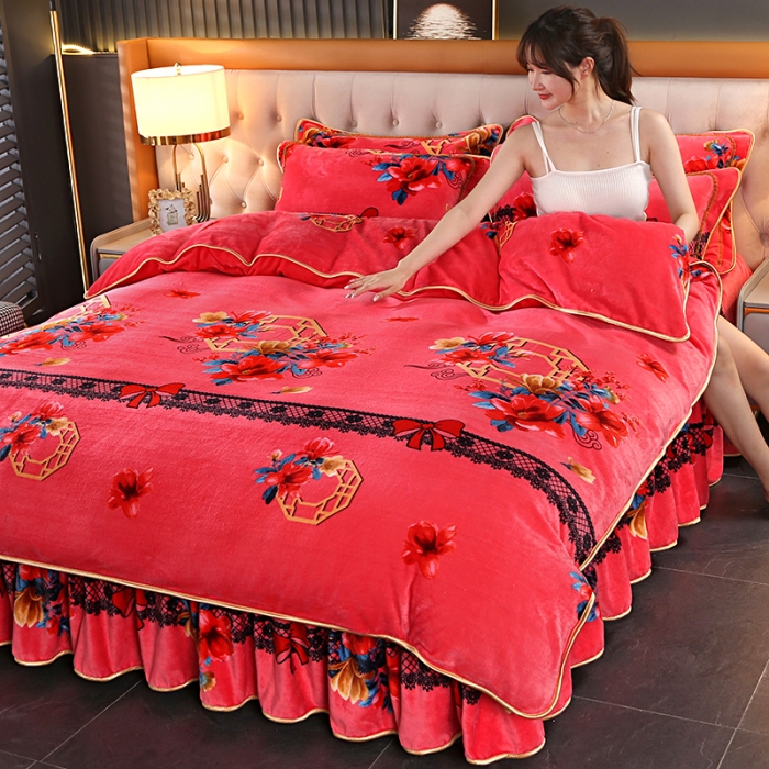 91家纺网 家纺一手货源 找家纺 富之航 2023新款直播爆款8.5斤牛奶绒四件套高克重法莱绒 粉色记忆