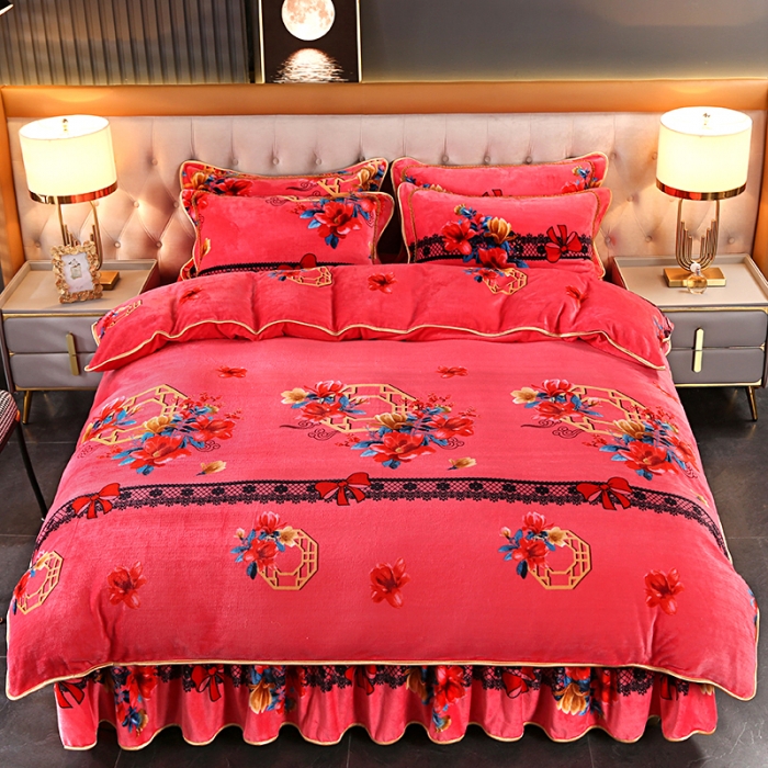 91家纺网 家纺一手货源 找家纺 富之航 2023新款直播爆款8.5斤牛奶绒四件套高克重法莱绒 粉色记忆