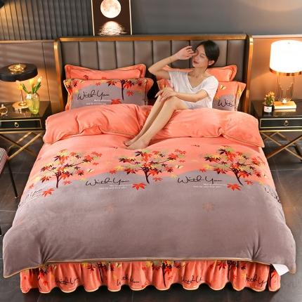 91家纺网 家纺一手货源 找家纺 富之航 2023新款直播爆款8.5斤牛奶绒四件套加厚高克重法莱绒 枫叶