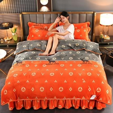 91家纺网 家纺一手货源 找家纺 富之航 2023新款直播爆款8.5斤牛奶绒四件套高克重法莱绒 一鹿有你