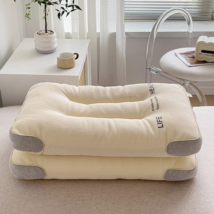 91家纺网 家纺一手货源 找家纺 爱尚家枕芯 2023新款日式针织呵护护颈定型枕 米黄