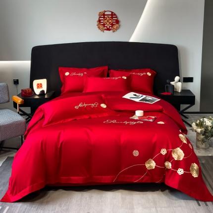 91家纺网 家纺一手货源 找家纺 （总）金麦 2023新款喷气全棉刺绣婚庆系列四件套