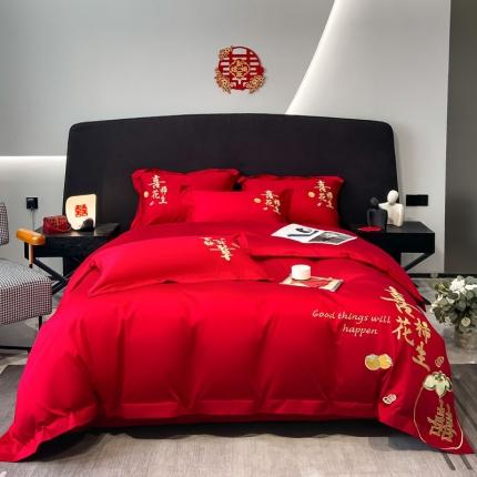 91家纺网 家纺一手货源 找家纺 （总）金麦 2023新款喷气全棉刺绣婚庆系列四件套