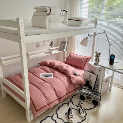 91家纺网 家纺一手货源 找家纺 千希家纺 2023新款水洗棉磨毛刺绣学生季上下铺宿舍三件套-大H款 大H -豆沙