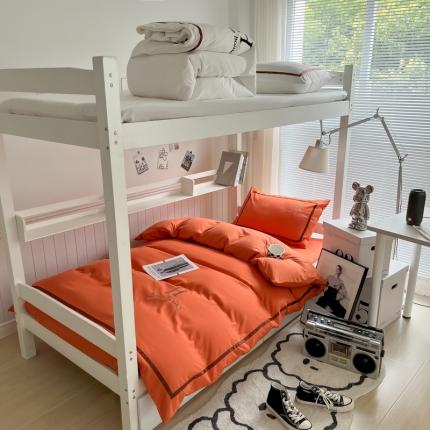 91家纺网 家纺一手货源 找家纺 千希家纺 2023新款水洗棉磨毛刺绣学生季上下铺宿舍三件套-大H款 大H-橙