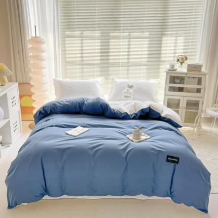 91家纺网 家纺一手货源 找家纺 绵庭家纺 2023新款全棉水洗棉拼色单被套 冰月蓝+贵族白