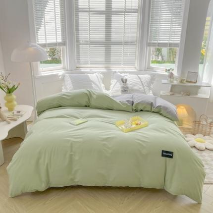 91家纺网 家纺一手货源 找家纺 绵庭家纺 2023新款全棉水洗棉拼色单被套 果绿+绅士灰